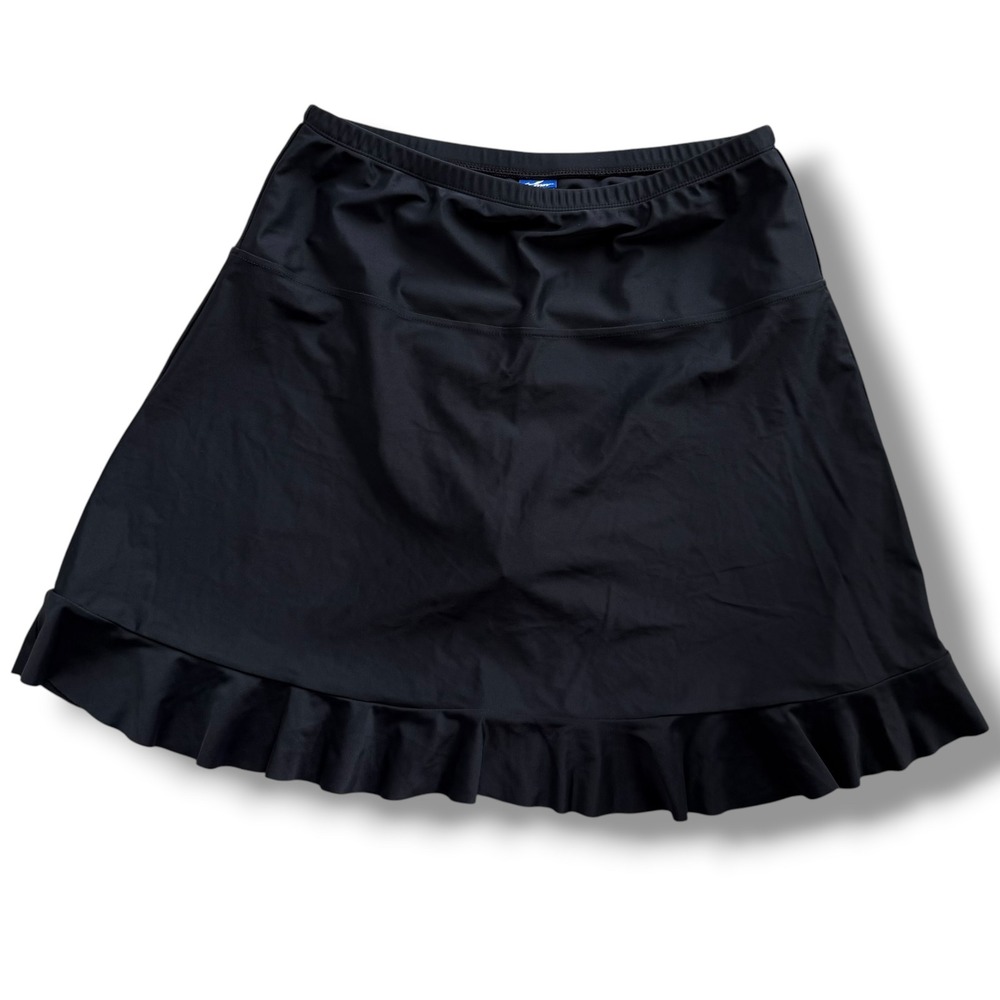 Hilor Women 12 Black Ruffle Hem Built-in Brief Swim Skirt Skort Beach Resortwear